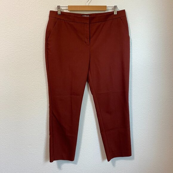 Express Mid Rise Columnist Ankle Pant In Rust Brick Red Size 14 - Picture 2 of 8